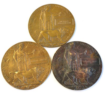 Lot 14 - Three First World War Cast Bronze Memorial Plaques, respectively to NICHOLAS BUTTERWORTH,...