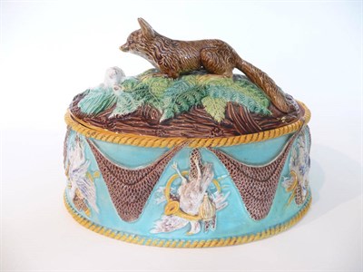 Lot 38 - A George Jones Majolica Game Pie Dish, Cover and Liner, circa 1860, the cover moulded with a...