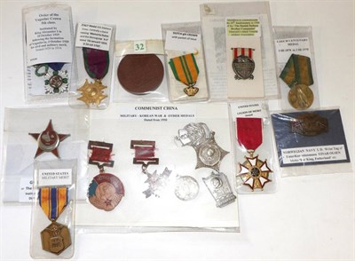 Lot 30 - World Medals, Medallions and Badges, including Swedish Grand Order of Amaranth; United States...