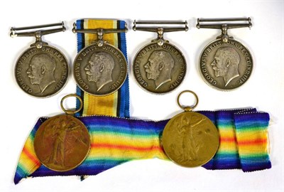 Lot 57 - Four Single First World War British War Medals and Two Single Victory Medals, all differently...