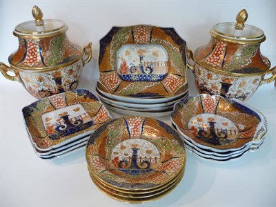 Lot 42 - A Coalport Porcelain Dessert Service, circa 1800, painted in the Imari palette with an urn in a...