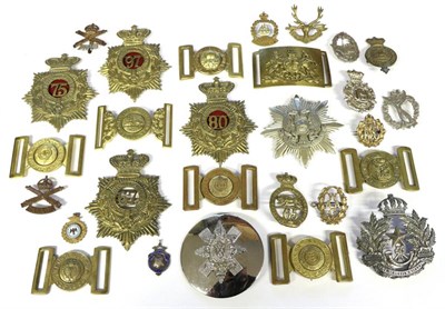 Lot 72 - A Quantity of Militaria, including six copy helmet plates, eight dress belt buckles, a plaid...