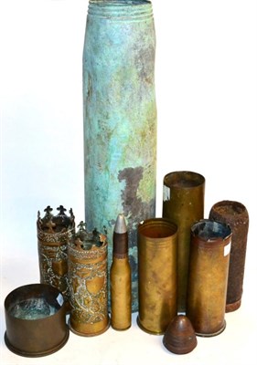 Lot 93 - A Collection of Shell Cases and Related Items, comprising a pair of German brass Trench Art...