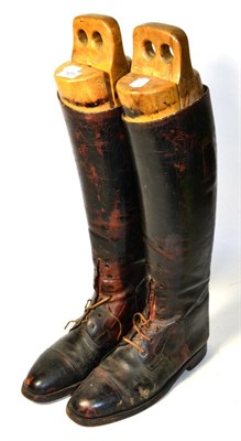 Lot 101 - A Pair of Boer War Period Brown Leather Military Field Boots, fitted with wood trees