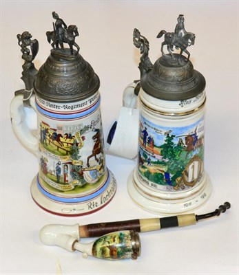 Lot 115 - A German Imperial Porcelain Bier Stein, named to Heavy Cavalry Trooper Nachrainer, Prinz Carl...