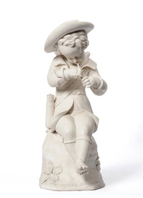 Lot 47 - A Parian Figure of The Gentle Shepherd, circa 1870, as Cupid sitting on a rock wearing a hat...