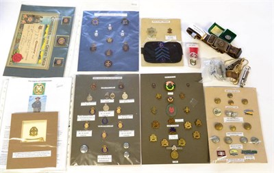 Lot 119 - Militaria and Collectables, including seventeen Army Reserve and Civil Defence Corps badges and...