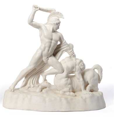 Lot 49 - A Keys & Mountfield Parian Figure of Theseus Slaying the Centaur, circ 1855, the helmeted...