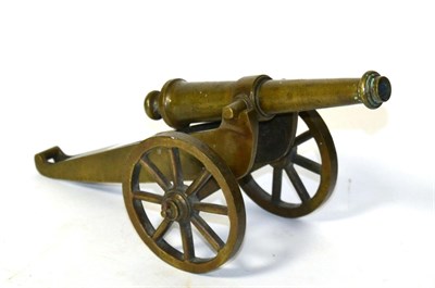 Lot 142 - A 20th Century Brass Model of a Cannon, with 17.8 cm  barrel, turned cascabel and circular...