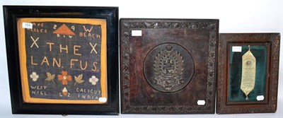 Lot 154 - A First World War, Lancashire Fusiliers, Gallipoli Campaign Souvenir Sewnwork Panel, framed and...