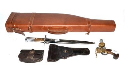 Lot 155 - Militaria, comprising:- a US leather pistol holster by Walsh, dated (19)44; a leather...