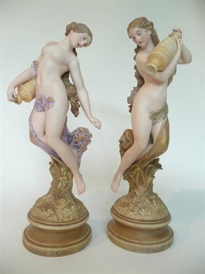 Lot 51 - A Pair of Robinson & Leadbetter Tinted Parian Figures of Morning Dew and Evening Dew, circa...