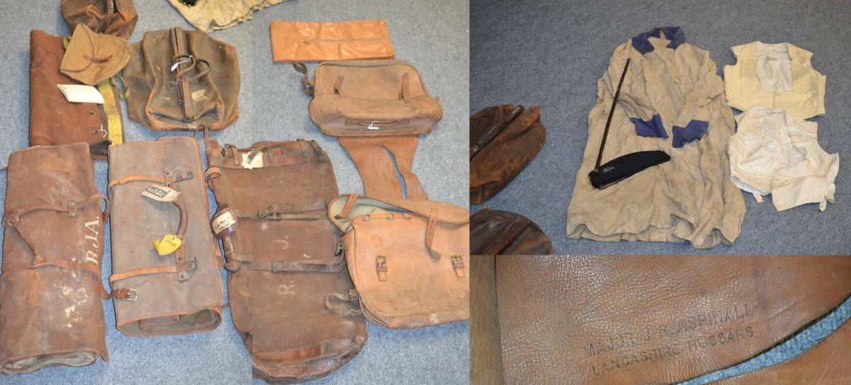 Lot 165 - First World War Lancashire Hussars Interest:- a pair of crushed leather saddle panniers, the...