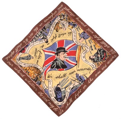 Lot 167 - A ";Winston Churchill"; Silk Headscarf by Silmyra Fabrics, with a central bust length portrait...