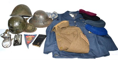 Lot 191 - A Small Quantity of Uniforms and Helmets, including a Second World War despatch rider's helmet,...