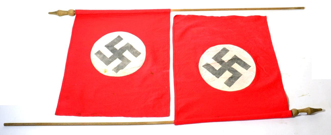 Lot 195 - Two German Third Reich Period Flags, each centrally with an applied printed roundel bearing the...