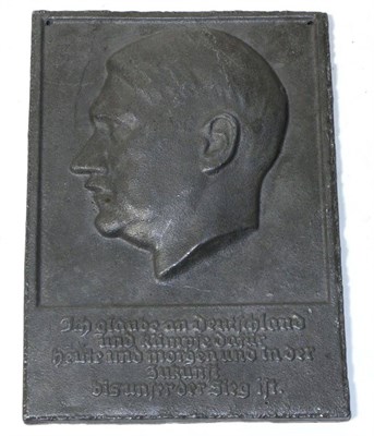 Lot 196 - A Rectangular Cast Lead Plaque Bearing a Relief Portrait of Adolf Hitler, and inscribed, ";Ich...