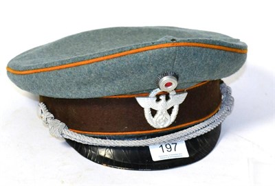 Lot 197 - A German Third Reich Police Officer's Peaked Cap, in grey wool with brown wool centre band,...