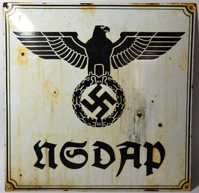 Lot 209 - A German Third Reich White Enamelled NSDAP Sign, of square form, with black lettering, 50cm