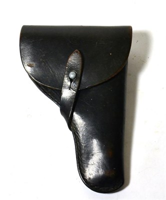 Lot 218 - A German Black Leather Pistol Holster, the flap closure lightly embossed with `Death's Head' skull