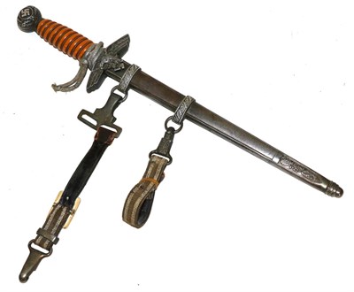 Lot 222 - A German Third Reich Luftwaffe Dagger, Second Pattern, plain blade, white metal hilt, wirebound...