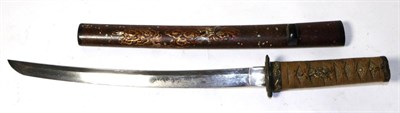 Lot 235 - A Shinto Japanese Wakizashi, the 33.5cm blade with almost horozontal hamon, one side of the...