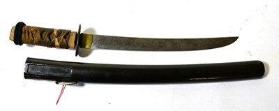 Lot 236 - A Late Koto/Early Shinto Japanese Wakizashi, the 28.5cm with traces of a hamon, delamination marks