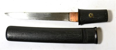 Lot 239 - A Late Koto/Early Shinto Japanese Aikuchi, the 15.5cm blade with damaged tip, copper habaki,...