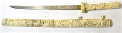 Lot 241 - A Japanese Wakizashi, circa 1900, the 31cm steel blade with one piece brass habaki, the...