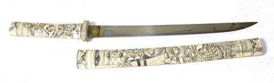 Lot 244 - A Late 19th Century Japanese Wakizashi,  the 29cm single edge steel blade with single piece...