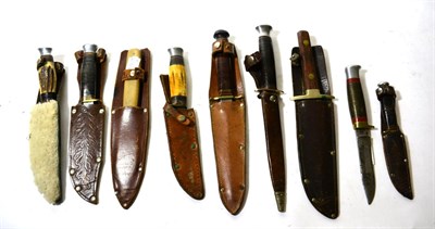 Lot 257 - A Collection of Nine Hunting Knives by William Rodgers, Sheffield, including four with grips...