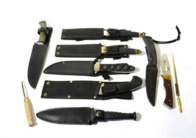 Lot 267 - A Collection of Ten Various Modern Hunting Knives, including seven with leather/nylon sheaths (10 