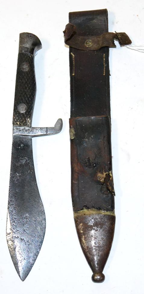 Lot 272 - A Second World War Spanish Combat Knife, the 14cm Bolo steel blade with chequered/milled back edge