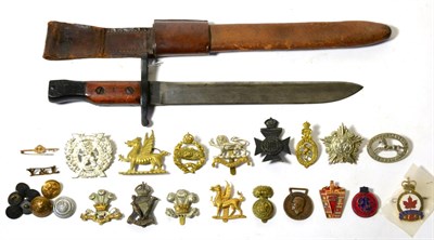 Lot 300 - A Canadian Model 1905/1910 ";Mark II"; Ross Rifle Bayonet, with leather scabbard stamped RRC...