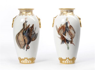 Lot 66 - A Pair of Kerr and Binns Worcester Porcelain Vases, circa 1870, of baluster form with ring handles