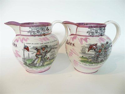 Lot 72 - A Pair of Sunderland Lustre Jugs, dated 1840, named Alice Bates and David Bates, painted and...