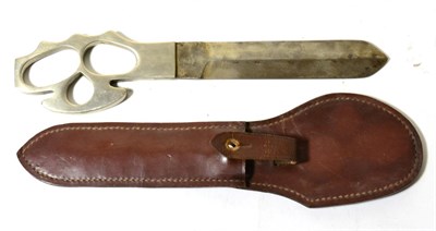 Lot 375 - A ";Death Head"; Knuckleduster Knife, the 16cm double edge steel blade with slightly raised...