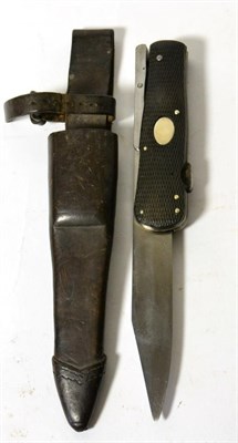 Lot 376 - An Early 20th Century Folding Bowie Knife, the 18cm unmarked single edge clip-point steel blade...