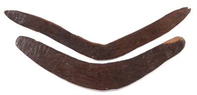 Lot 402 - Two Early Pre-contact Australian Aboriginal Boomerangs, each with dark rich patina, one wide...