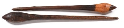 Lot 403 - Two 19th Century Australian Aboriginal Clubs, each with pointed ovoid head and tapering haft...