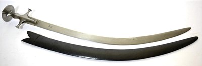 Lot 424 - A 19th Century Indian Talwar, the 75.5 cm curved, tempered, single edge blade stamped armoury...