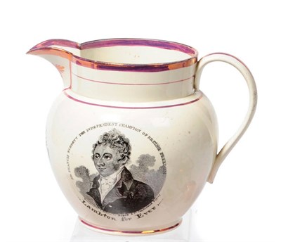 Lot 78 - A Dixon & Co Sunderland Pottery Jug, dated 1820, printed with two bust portraits of Sir Francis...