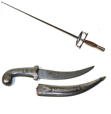 Lot 426 - An Indian Small Dagger, with 13cm double edge faux damascined blade, the darkened steel pistol grip