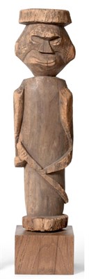 Lot 446 - A North American Indian Carved Wood Figure, of pillar form, carved from a single piece of soft...