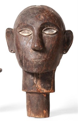 Lot 449 - A Late 19th/20th Century Batak Ceremonial Wood Head, Sumatra, of human size, the skull with a...