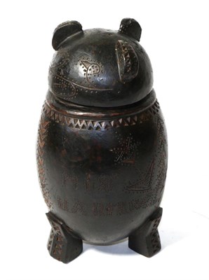 Lot 450 - A Late 19th/20th Century Zulu Ebonised Wood Jar and Cover, South Africa, of rounded ovoid form, the