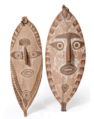 Lot 455 - Two Highlands Shields/Spirit Boards, Papua New Guinea, each as an elliptical mask with shallow...