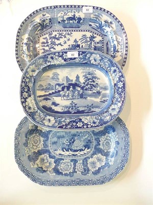 Lot 82 - A William Adams and Sons Pearlware Meat Plate, circa 1820, printed in underglaze blue with an...
