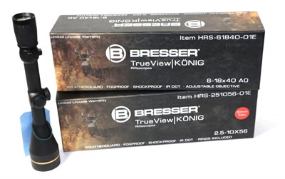 Lot 473 - Two Bresser True View Rifle Scopes, 2.5-10x56 and 6-18x40 AO, boxed; a Leupold VX-111 Rifle...