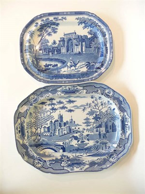 Lot 84 - A Rogers Pearlware Meat Plate, circa 1820, printed in underglaze blue with an Oriental scene of...